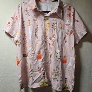 Men's Casual Pink Botanical Print Shirt